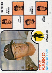 1973 Topps Baseball Cards      131A    Eddie Kasko MG/Doug Camilli/Don Lenhardt/Eddie Popowski/Lee Stange w/oEar